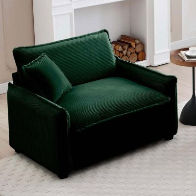 Linyuanwai Green Oversized Accent Chair, Corduroy Single Sofa Comfy Upholstered Armchair Extra Deep Seat,Lounge Chair for Living Room Bedroom Office Apartment