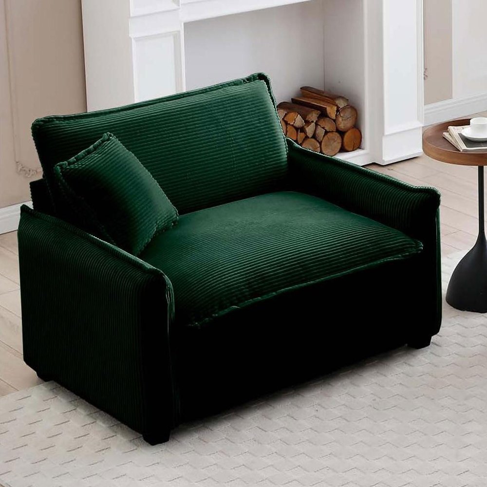 Linyuanwai Green Oversized Accent Chair, Corduroy Single Sofa Comfy Upholstered Armchair Extra Deep Seat,Lounge Chair for Living Room Bedroom Office Apartment