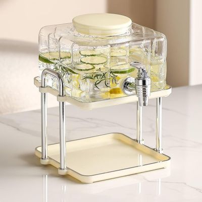 Drink Beverage Dispenser with Stand, Countertop Party Drink Dispensers with Large Opening, Double Storage Rack, Glass Dispensers for Lemonade, Iced Tea, Punch(Pvc)