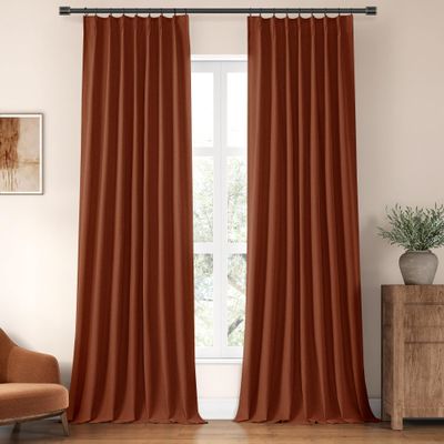 ChrisDowa Terracotta Pinch Pleated Blackout Linen Curtains 120 Inch Long 2 Panels for Living Room Bedroom Farmhouse Room darking Thermal Insulated Back Tab Hooks Rings Window Treatment Drapes,40x120