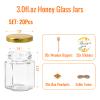 BIGIVACA 3 oz Mini Honey Jars - 20 Pack Hexagon Glass Jars with Wood Dippers, Gold Lids, Bee Pendants, Jutes, Stickers for Wedding Favors, Party Favors, Candle Making view 2