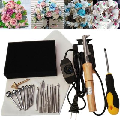 LGEOELIAS Electric Fabric Flower Maker, with 18 Ironing Heads Artificial Flower Ironing Machine, Adjustable Temperature, DIY Cloth Fabric Flower Making Tools