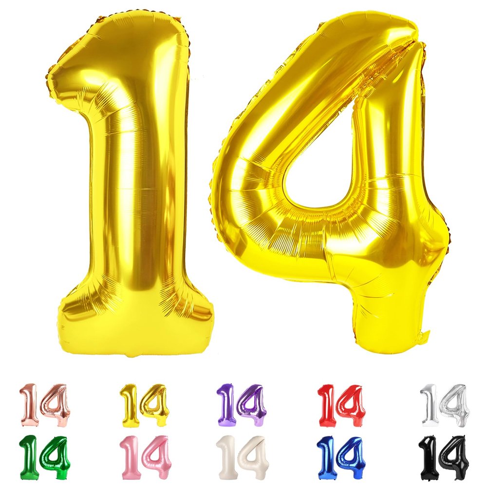 14 Balloon Numbers, Happy 14th Birthday Decorations for Girls Boys, 40 In 41st Gold Balloons for Engagement, Wedding, Celebration Party, Graduations, Photo Shoot