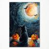 abrtolpffo The Spooky Starry Night Canvas Wall Art, Black Cat and Pumpkin Painting Poster, Whimsical Halloween Wall Art, Gothic Dark Academia Wall Decor, Whimsigoth Aesthetic Poster 24x36in Unframed view 1