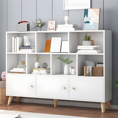 KWOKING 9.5" W Closed Storage Bookcase Wooden Bookshelf with Shelves & Doors Bookshelf Landing Solid Wood Leg Bookcase Multifunctional Rack Student Storage Cabinet 55.1" L x 9.4" W x 42.1" H White