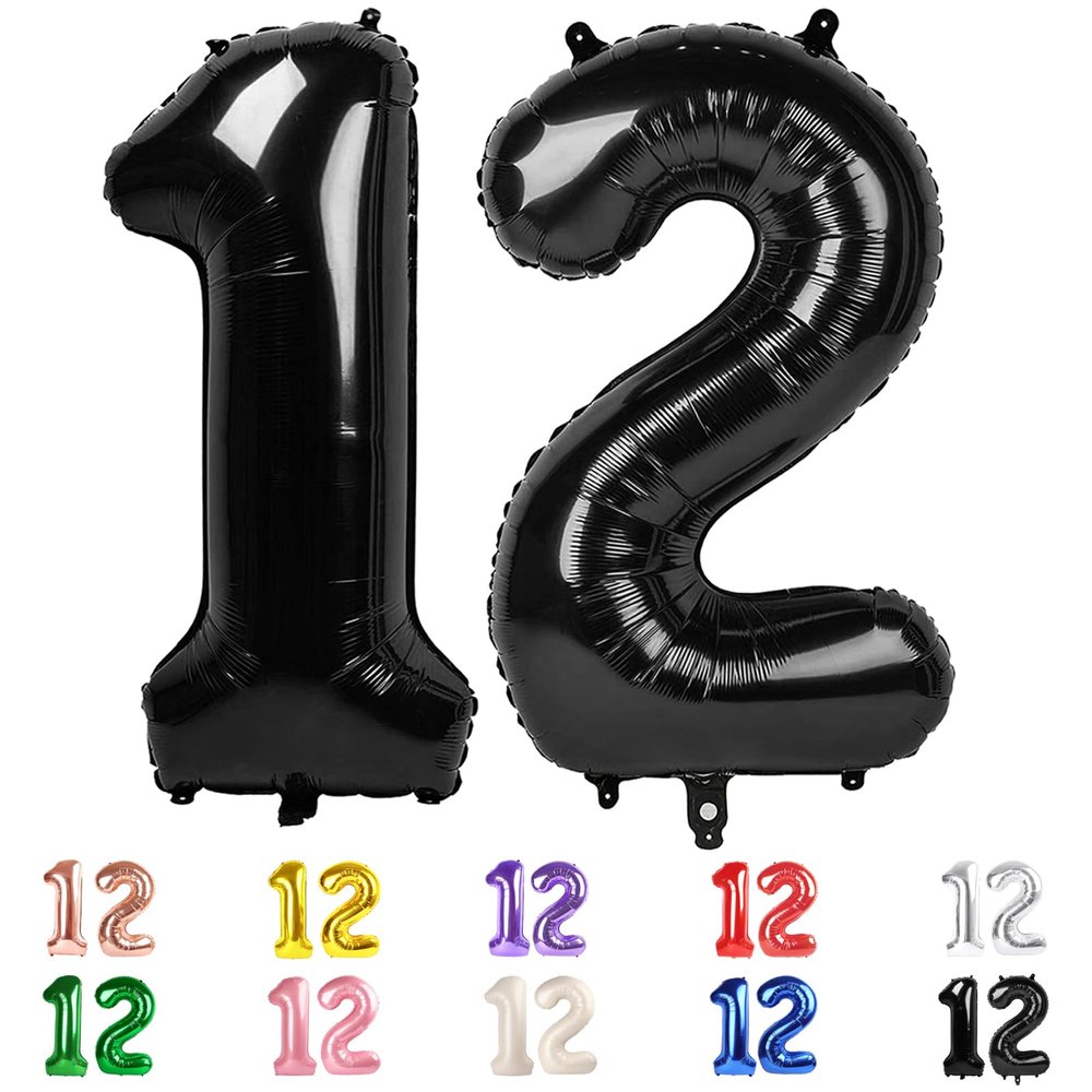 12 Balloons Number, 21 Balloons, 12th Black Party Decorations 40 In Big 21st for Girl Boys Engagement, Wedding, Celebration Party, Graduations, Photo Shoot