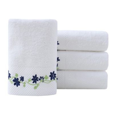 Pidada Hand Towels Set of 4 Embroidered Floral Pattern 100% Cotton Absorbent Soft Decorative Towel for Bathroom (White Pattern 5)