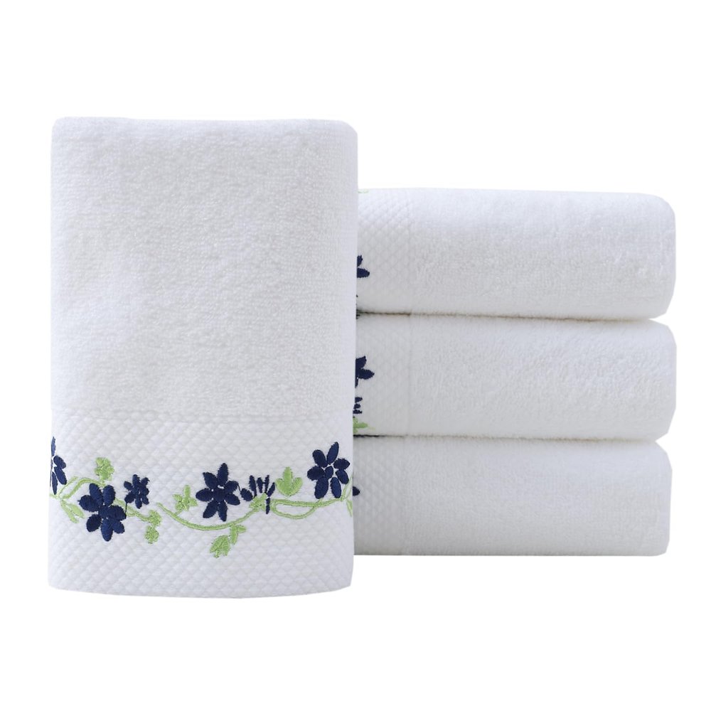 Pidada Hand Towels Set of 4 Embroidered Floral Pattern 100% Cotton Absorbent Soft Decorative Towel for Bathroom (White Pattern 5)