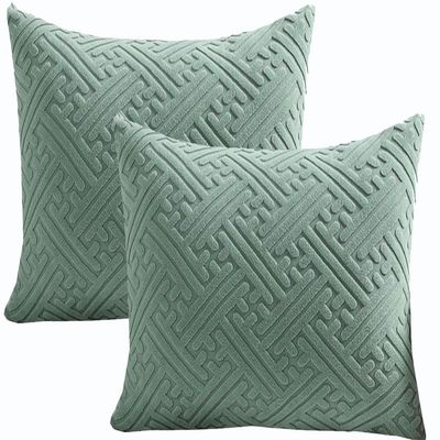 2 Pack King Size Pillow Cases Rectangle Square Cushion Covers Stretch Corduroy Throw Pillow Covers Soft Pillowcase with Zipper Standard Protectors for Sofa Bed Room(Matcha Green,40x40 cm Set of 2)
