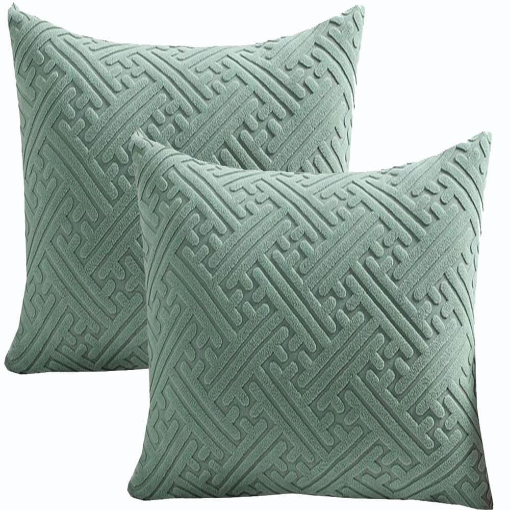 2 Pack King Size Pillow Cases Rectangle Square Cushion Covers Stretch Corduroy Throw Pillow Covers Soft Pillowcase with Zipper Standard Protectors for Sofa Bed Room(Matcha Green,40x40 cm Set of 2)