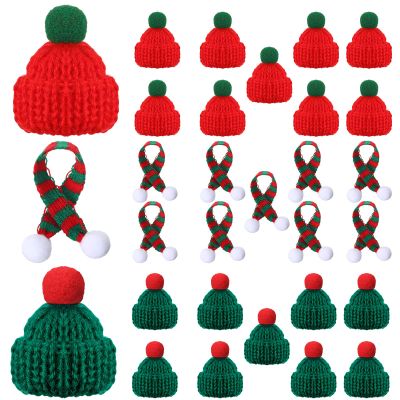 Chalyna 30 Pcs Mini Hat for Craft Knit Small Snowman Hat Mini Christmas cap Scarf Tiny Santa cap Ornament(Red)
