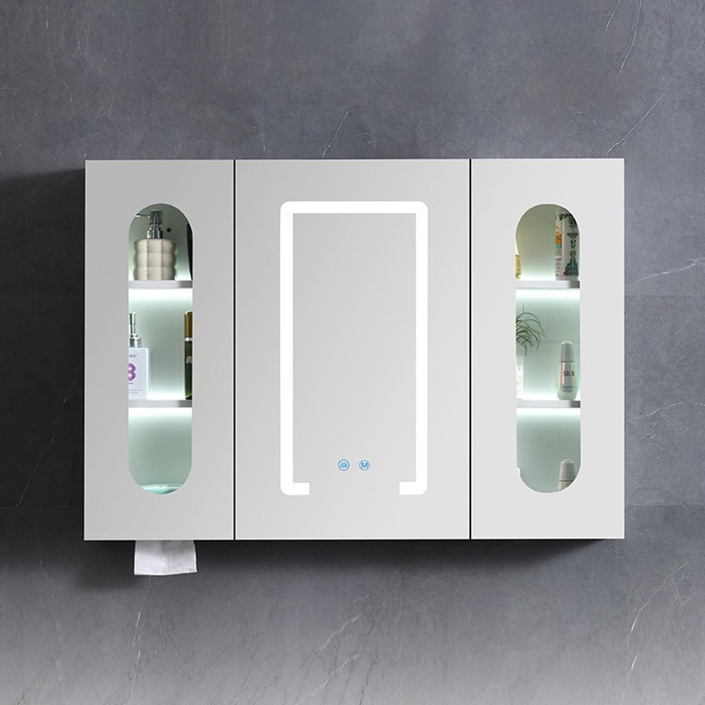 Bathroom Medicine Cabinet with LED Mirror Light Vanity, Modern Wall Mounted Bathroom Storage Cabinet, Bathroom Mirror Cabinet with Anti-Fog Defog, for Bathroom Kitchen(88*70*13cm/34.7*27.6*5.1in)