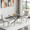 3 Piece Dining Table Set, Modern Round Glass Kitchen & Dining Room Table Set for 2, 36" Circle Glass Dining Table with 2 Beige Velvet Upholstered Dining Chairs Set for Apartment Small Space,Silver view 1