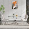 3 Piece Dining Table Set, Modern Round Glass Kitchen & Dining Room Table Set for 2, 36" Circle Glass Dining Table with 2 Beige Velvet Upholstered Dining Chairs Set for Apartment Small Space,Silver view 2