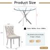3 Piece Dining Table Set, Modern Round Glass Kitchen & Dining Room Table Set for 2, 36" Circle Glass Dining Table with 2 Beige Velvet Upholstered Dining Chairs Set for Apartment Small Space,Silver view 3