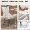 3 Piece Dining Table Set, Modern Round Glass Kitchen & Dining Room Table Set for 2, 36" Circle Glass Dining Table with 2 Beige Velvet Upholstered Dining Chairs Set for Apartment Small Space,Silver view 4