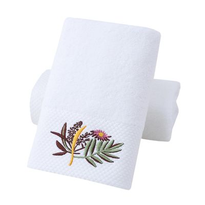 Pidada Hand Towels Set of 2 Embroidered Floral Pattern 100% Cotton Absorbent Soft Decorative Towel for Bathroom (White Pattern 1)