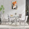 5 Piece Dining Table Set, Modern Round Glass Kitchen & Dining Room Table Set for 4, 36" Circle Glass Dining Table with 4 Beige Velvet Upholstered Dining Chairs Set for Apartment Small Space,Silver view 1