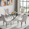 5 Piece Dining Table Set, Modern Round Glass Kitchen & Dining Room Table Set for 4, 36" Circle Glass Dining Table with 4 Beige Velvet Upholstered Dining Chairs Set for Apartment Small Space,Silver view 2