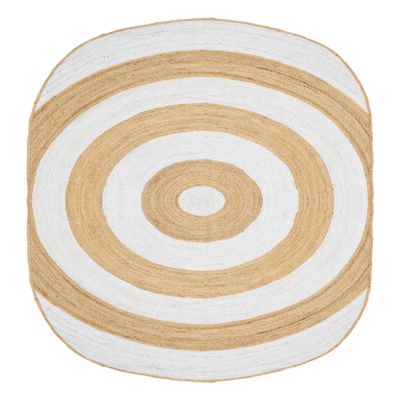 4x15 Oval Kilim Jute Runner Oval Handmade Boho Rug, Flatweave Natural Jute, Solid White Beige 0.27" Thick Runner for Corridor, Entryway, Staircase, Hallway