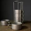 5PCS Stainless Steel Stacking Coffee Mugs with Metal Stand,Vintage 304 stainless steel coffee cup,3.5oz Espresso cup set,Mugs for Coffee, Tea, Cocoa, Milk,Dishwasher safe view 1