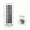 5PCS Stainless Steel Stacking Coffee Mugs with Metal Stand,Vintage 304 stainless steel coffee cup,3.5oz Espresso cup set,Mugs for Coffee, Tea, Cocoa, Milk,Dishwasher safe view 2