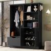 Guxeei 4-in-1 Hall Tree with Bench and Shoe Storage, Modern Multi-functional Entryway Bench with Coat Rack, Storage Shelves, Cabinets, 3 Hooks for Entryway, Hallway (Black) view 2