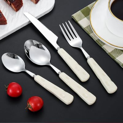 Unique Silverware Set for 12 With Cheese Pattern Handle Premium 18/10 (304) Stainless Steel Tableware Cutlery 48-Piece Knifes Forks Spoons Eating for Home Kitchen Hotel Restaurant White