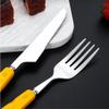 Unique Silverware Set for 12 With Cheese Pattern Handle Premium 18/10 (304) Stainless Steel Tableware Cutlery 48-Piece Knifes Forks Spoons Eating for Home Kitchen Hotel Restaurant White view 3