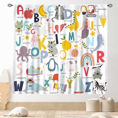 ABC Alphabet Classroom Curtains, Kids Cartoon Animal Educational Learning Cute Colorful Window Drapery Treatments for Baby Girls Boys Bedroom Living Room Shelves Nursery 2 Panels Set, 84"x63" Inch