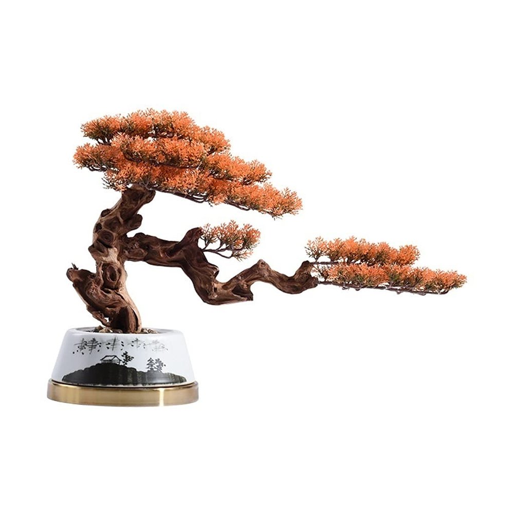 Artificial Plants Artificial Bonsai Tree Simulated Autumn Golden Leaves Living Room Office Welcome Tree Potted Plant Chinese Ink Ceramic Flowerpot Fake Plants Bonsai Tree
