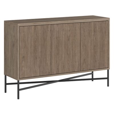 Henn&Hart 48" Fluted Sideboard Buffet Cabinet, Modern Ribbed Credenza with 3 Doors, Adjustable Shelves, and Cable Management Cut-Outs for Dining Room, Kitchen, Living Room or Entryway, Weathered Gray
