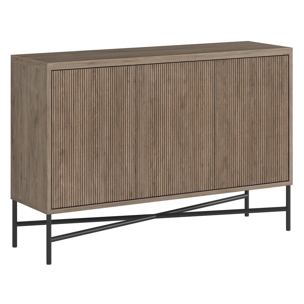 Henn&Hart 48" Fluted Sideboard Buffet Cabinet, Modern Ribbed Credenza with 3 Doors, Adjustable Shelves, and Cable Management Cut-Outs for Dining Room, Kitchen, Living Room or Entryway, Weathered Gray