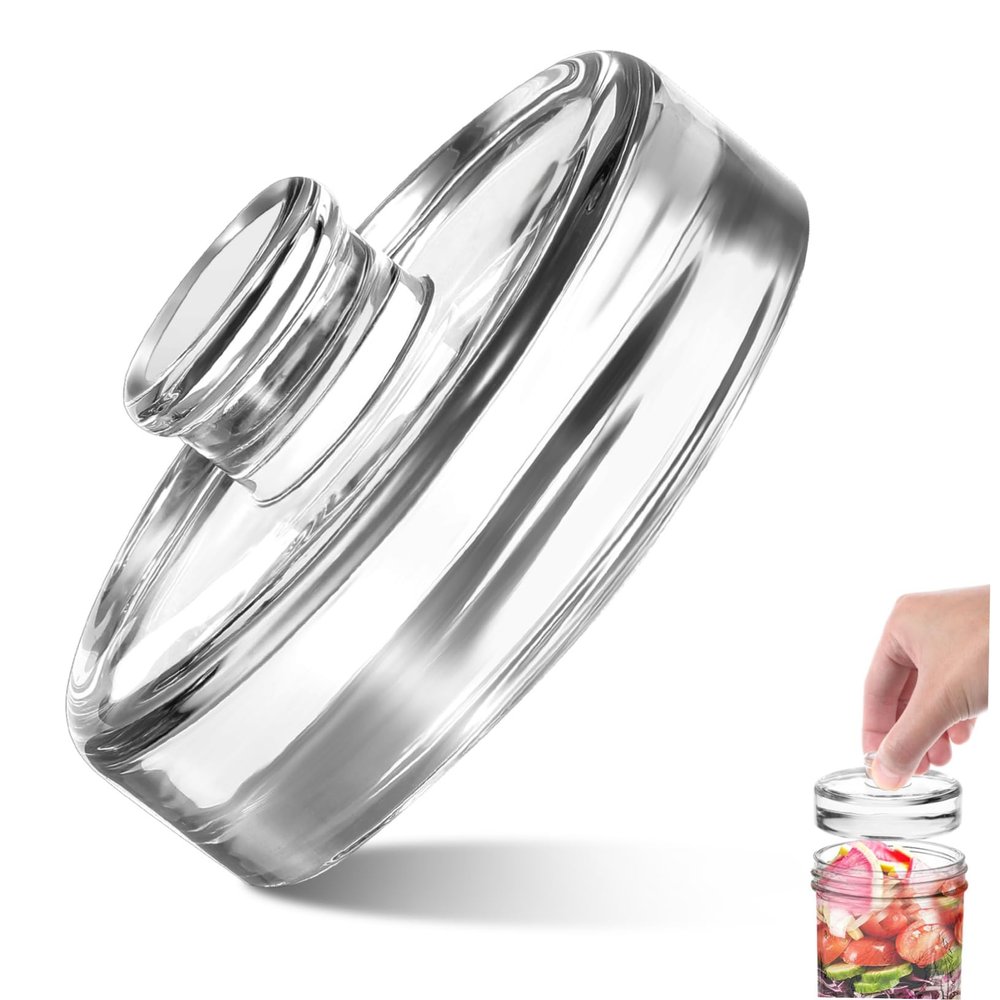 BEBEMOKO Glass Fermenting Weight with Handle for Jars Heavy Duty Glass Lid for Safe and Convenient Fermentation for Pickling and Canning