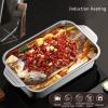 DJFKDYHPE Stainless Steel Rectangular Roaster Lasagna Pan Chicken Roasting Tray 5 Sizes Deep Baking Sheet Cake Cookie Plate Food Dish Serving Platter for Baking Breads, Turkey, Fish, Vegetables(Shallo view 2