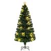Goplus 6ft Pre-Lit Fiber Optic Christmas Tree, Artificial Lighted Xmas Tree with 36 Warm-White Shape-Adjustable Star String Lights, Top Star, 230 Branch Tips, Metal Stand, Office Home Decoration view 1