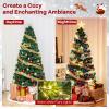 Goplus 6ft Pre-Lit Fiber Optic Christmas Tree, Artificial Lighted Xmas Tree with 36 Warm-White Shape-Adjustable Star String Lights, Top Star, 230 Branch Tips, Metal Stand, Office Home Decoration view 2