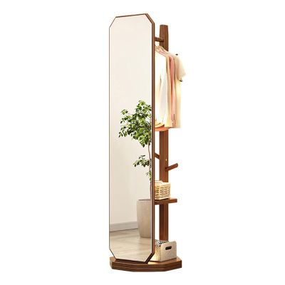 Full Body Mirror with Coat Rack, 2-in-1 Floor Mirrors and Coat Rack, 360 Rotating Solid Wood Full Length Mirror, for Bedroom, Living Room