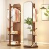 Full Body Mirror with Coat Rack, 2-in-1 Floor Mirrors and Coat Rack, 360 Rotating Solid Wood Full Length Mirror, for Bedroom, Living Room view 2