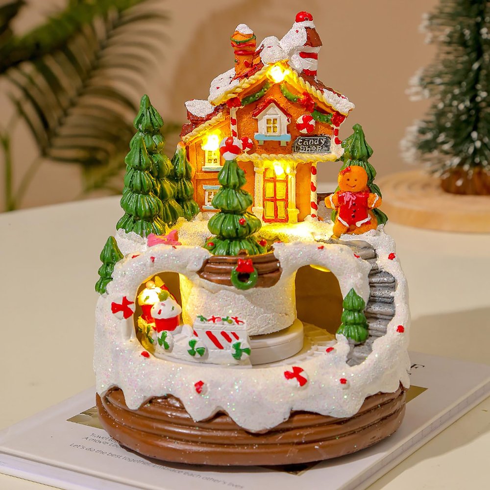 CHANGLKJ Christmas Lighting Snow Village, Christmas Collectible Buildings with Spinning Train and Christmas Music, Environmental and Durable Resin Material, for Decor, Collection