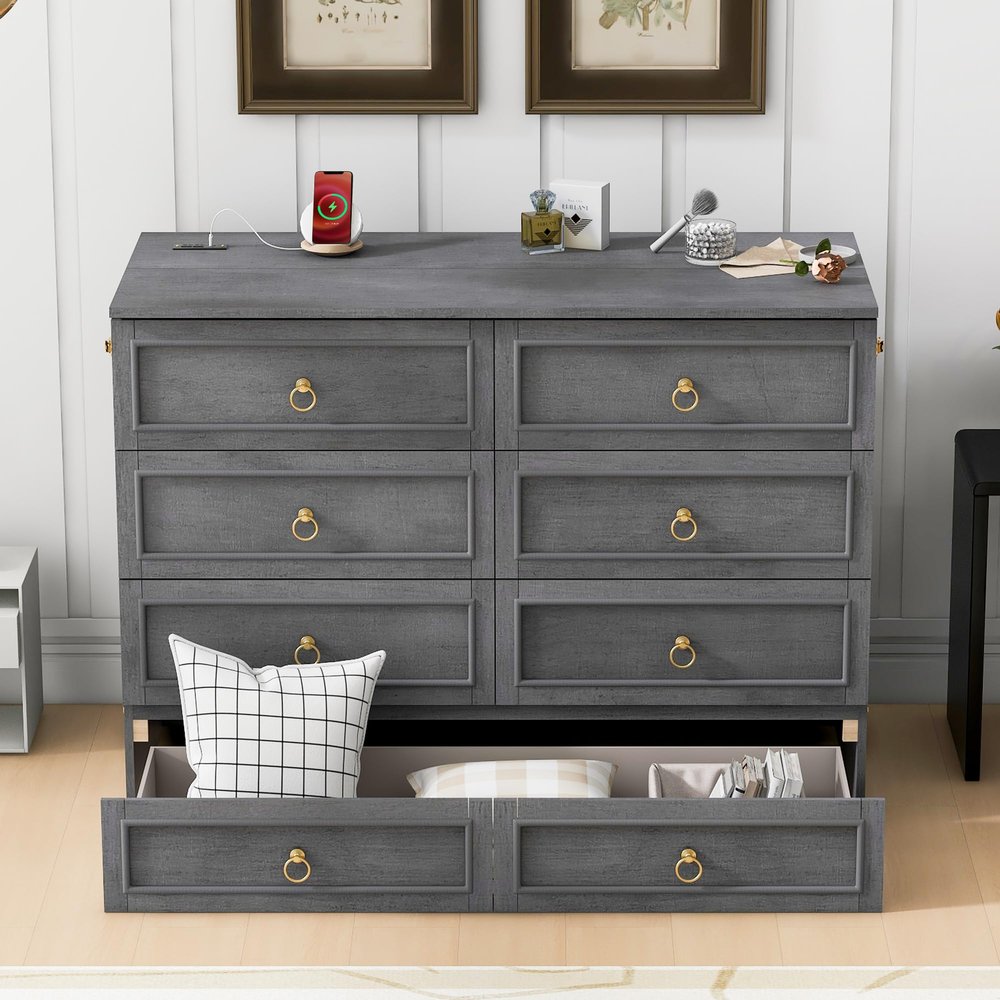Tdewlye Full Murphy Bed Kit with USB Port and A Large Drawer, Wood Murphy Bed Cabinet Murphy Bed in A Cabinet Murphy Wall Bed Units Full Size (Gray, Full)