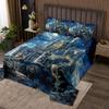Manfei Cartoon Castle Quilt Set for Kids Teens,Dreamy Starry Sky Bedspread,Fairy Tale Theme Bed Cover Navy Blue Bedding Set Decorative Quilted Coverlet Set,King Size view 1