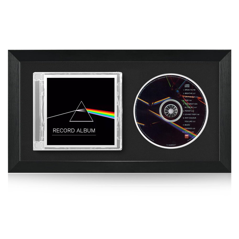 CD Display Frame for Jewel Case and Disc, Polystyrene, 7.7 x 14.4 in, Black
