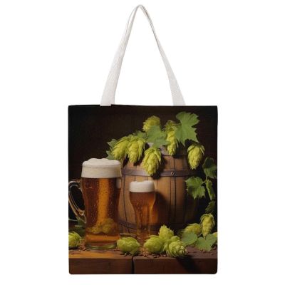 NQLYUT Tote Bag Laptop Handbag Beer And Hop Cones Grocery Bag Canvas Shoulder Bag Crossbody Bag for Travel