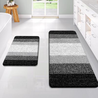 OLANLY Bathroom Rug Set 2 Piece, Soft Absorbent Microfiber Bath Rug Set, Non-Slip, Machine Wash Dry, Plush Shaggy Bath Mats for Bathroom (47"x20"+24"x16", Black)