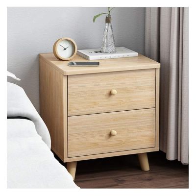 NTIYOU Bedside Table Wooden Nightstand Storage Cabinet with 2 Drawer Organizer Detachable Assembly Bedside Table Bedroom Side Table Living Room(Wood Color)