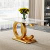 63'' Glass Dining Table, Modern Kitchen Table, Marble Dining Room Table with 0.4" Tempered Glass Tabletop, Gold MDF OC-Shaped Leg and Base, for Kitchen, Dining Room. view 1