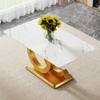 63'' Glass Dining Table, Modern Kitchen Table, Marble Dining Room Table with 0.4" Tempered Glass Tabletop, Gold MDF OC-Shaped Leg and Base, for Kitchen, Dining Room. view 3