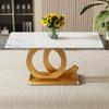 63'' Glass Dining Table, Modern Kitchen Table, Marble Dining Room Table with 0.4" Tempered Glass Tabletop, Gold MDF OC-Shaped Leg and Base, for Kitchen, Dining Room. view 4
