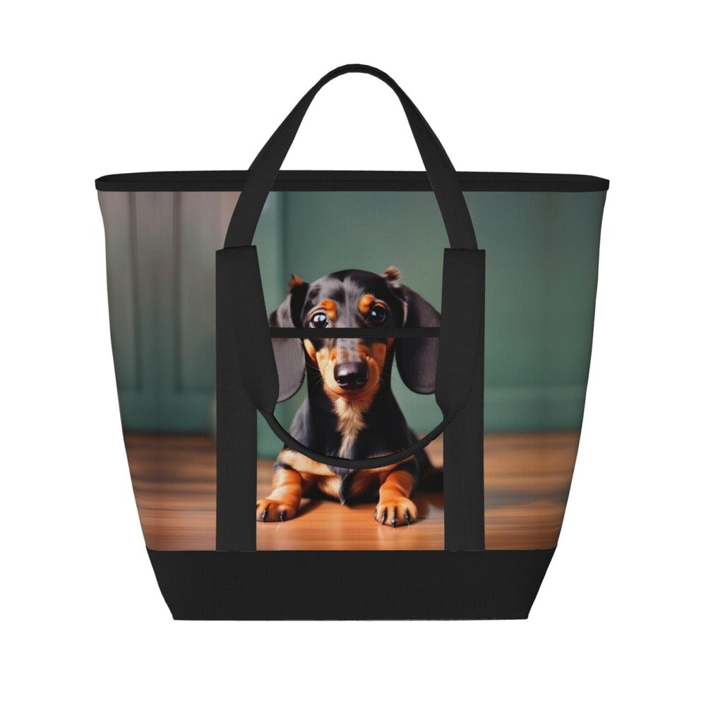 YQxwJL Cute Dachshund Duggee Print Large Cooler Bag Tote Bag,Reusable Grocery Bag,Lunch Box Bag, For Picnic Beach Camping